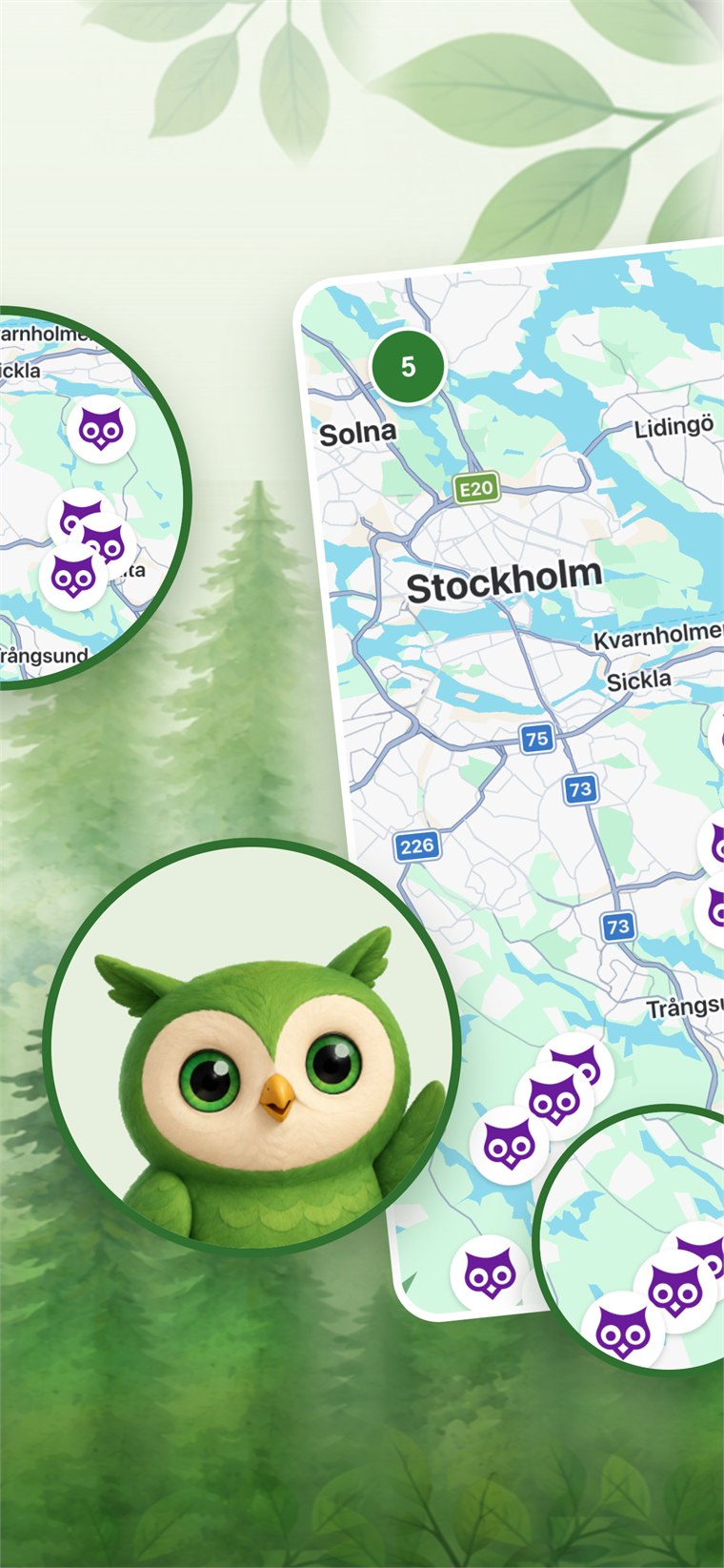 Wildlife App – karta med artobservationer runt Stockholm