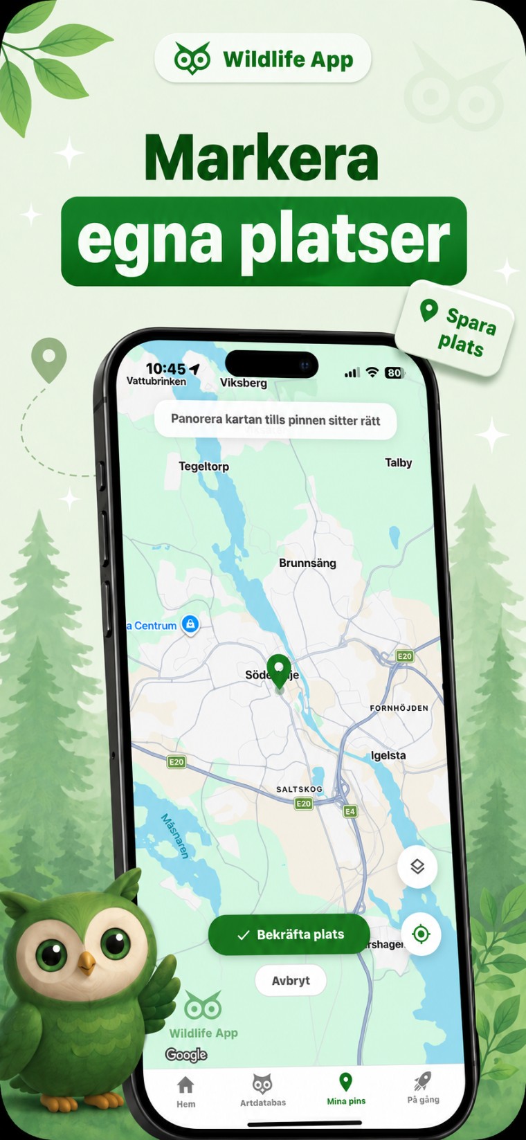 Wildlife App – markera en egen plats på kartan